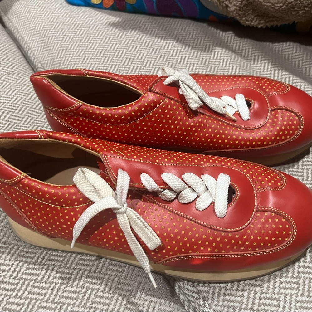 Red Polka Dot Sneakers with White Laces